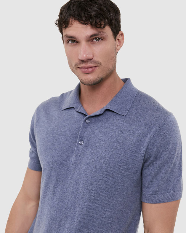 Miramar Cotton Wool Knit Polo in STEEL