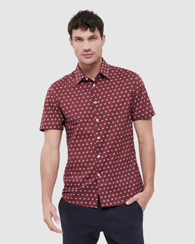 Irving Short Sleeve Classic Shirt in DARK BERRY