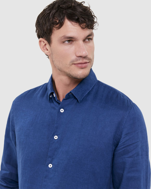 Anderson Long Sleeve Classic Linen Shirt in ATLANTIC