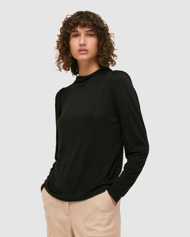 Antonia Long Sleeve Tuck Sleeve Top in BLACK