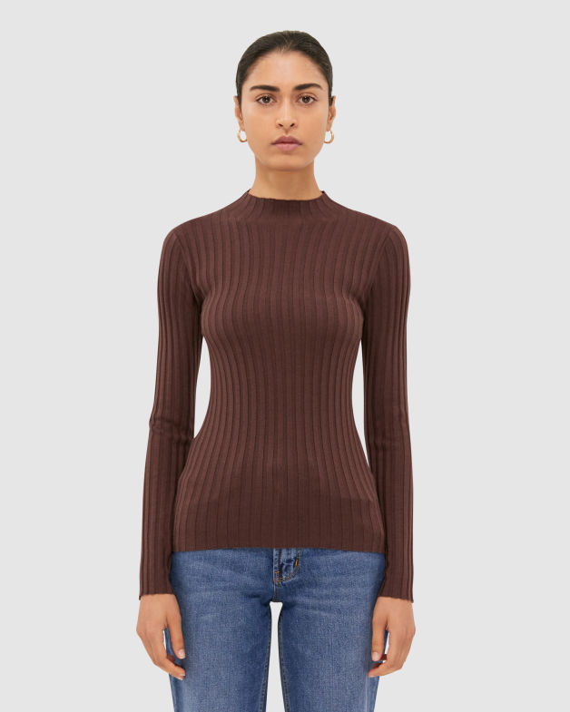 Melody Silk Blend Knit Top in COCOA