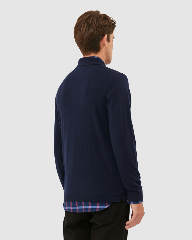 Franklin Merino Wool Knit Polo in NAVY