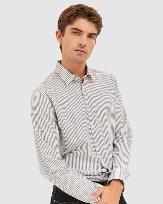 Archie Stripe Twill Shirt in PINE