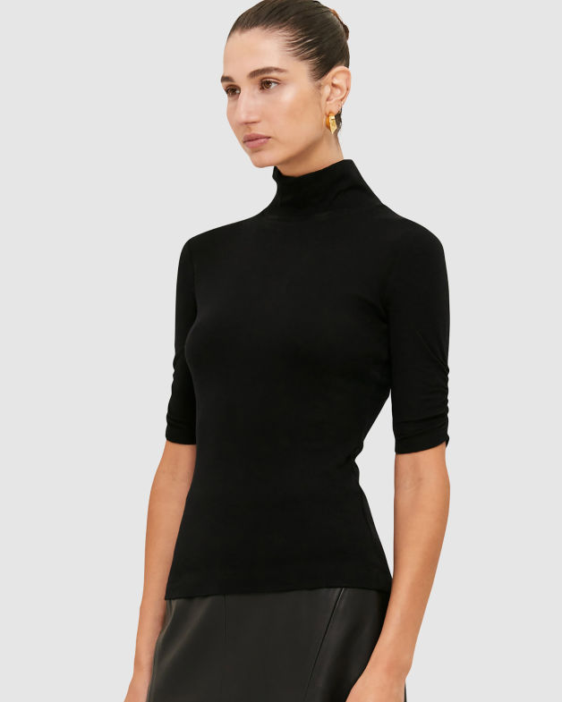 Coco Merino Wool Half Sleeve Top in BLACK