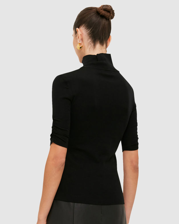 Coco Merino Wool Half Sleeve Top in BLACK