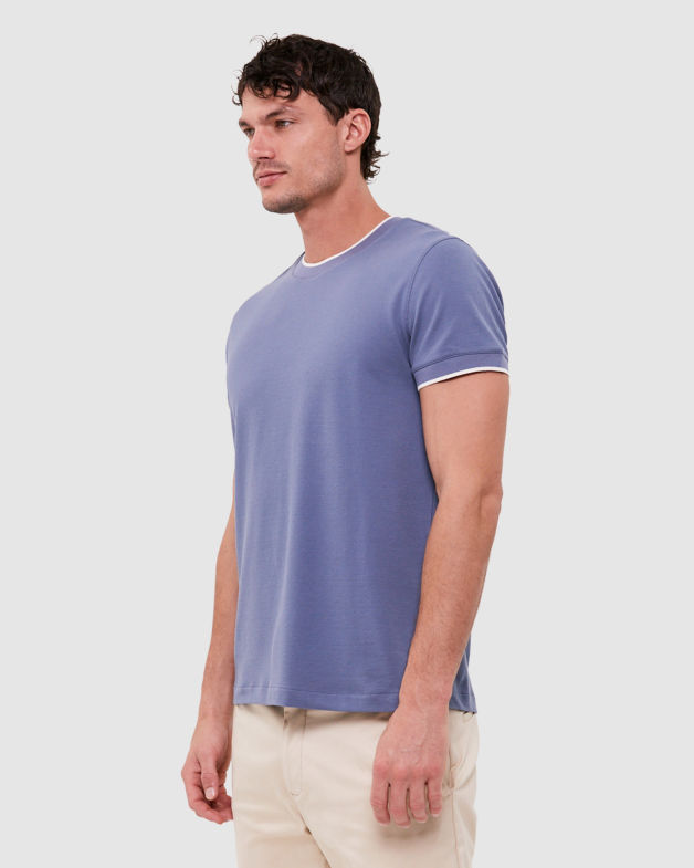 Emilio Tipped Crew Neck Tee in STEEL