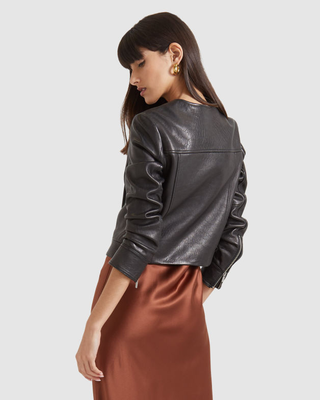 Lilia Leather Cropped Jacket in BLACK