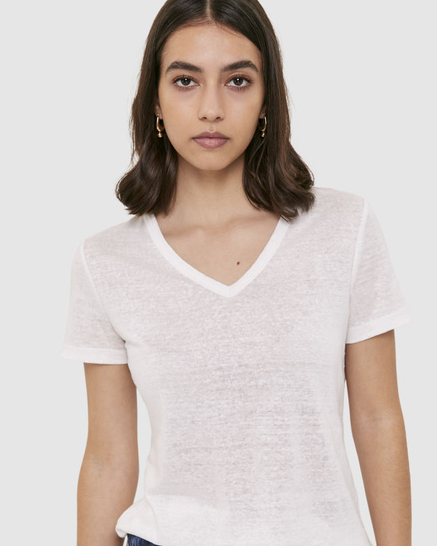Madison V Neck Tee in WHITE