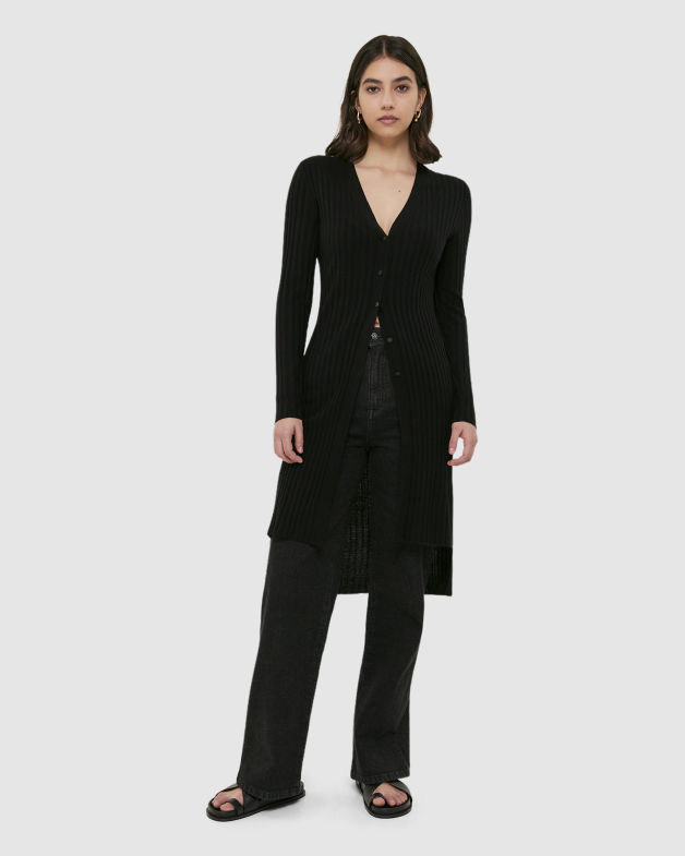 Melody Step Hem Cardigan in BLACK