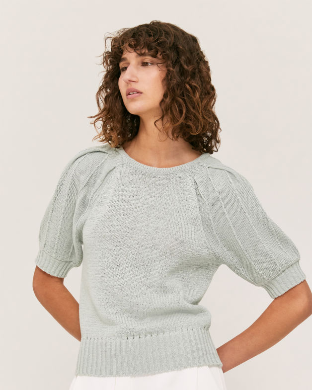 Edith Puff Sleeve Top in PEPPERMINT