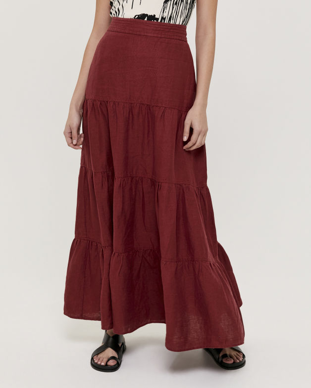 Lila Linen Maxi Skirt in CRANBERRY