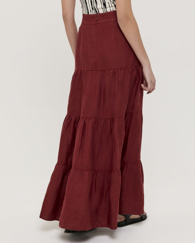 Lila Linen Maxi Skirt in CRANBERRY