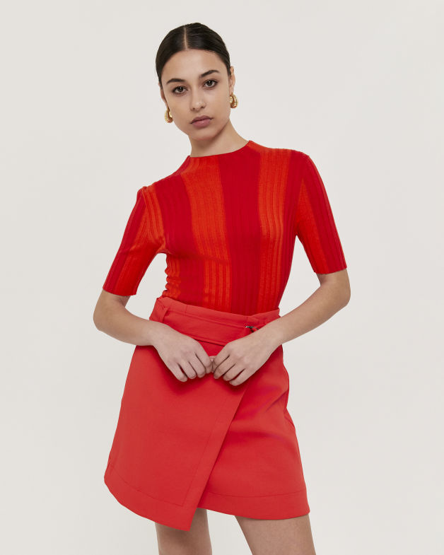 Dharma Wrap Mini Skirt in SCARLET
