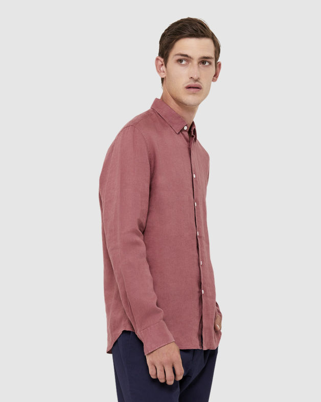 Anderson Long Sleeve Classic Linen Shirt in SANGRIA