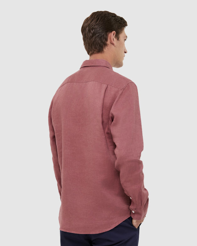 Anderson Long Sleeve Classic Linen Shirt in SANGRIA