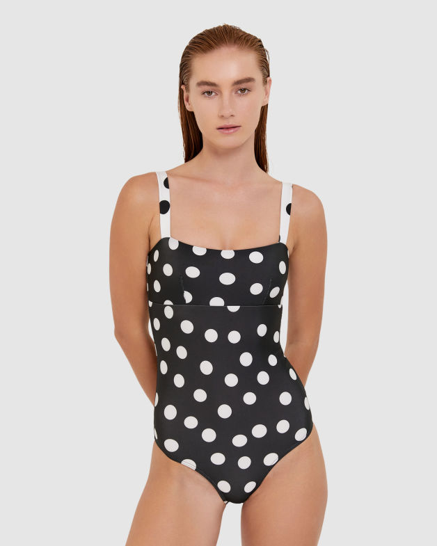 Elsa Balconette One Piece in BLACK/IVORY