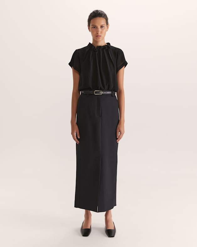[COSYHARU]Beloa Golgi Henley Neck Short Sleeve関税・配送料込 Willa High Neck Short Sleeve Top in Black - SABA