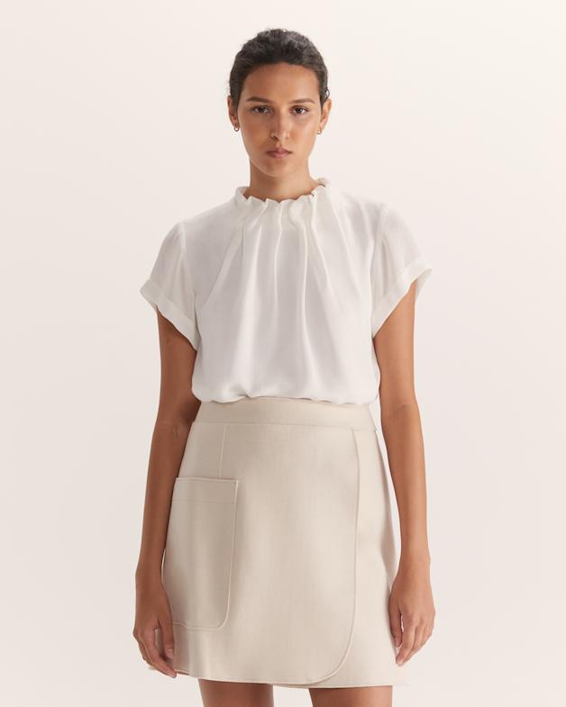 Willa High Neck Short Sleeve Top in Off White - SABA