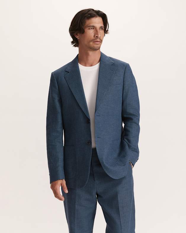 Lucian Cotton Linen Suit Jacket in Steel - SABA