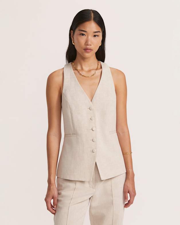 Sienna Linen Vest in Oatmeal Melange - SABA