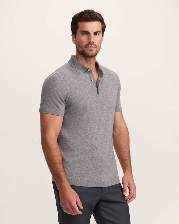 Miramar Cotton Wool Knit Polo in Mid Grey - SABA