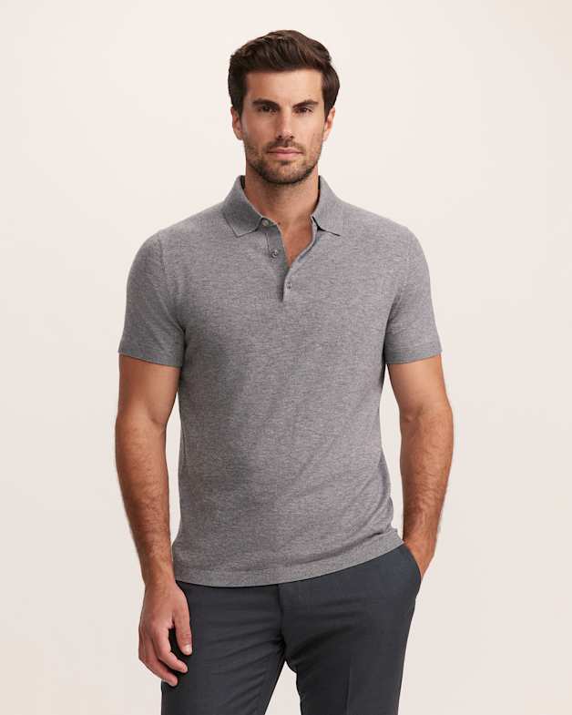 Miramar Cotton Wool Knit Polo in Mid Grey - SABA