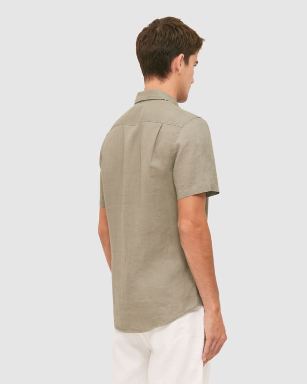 Anderson Short Sleeve Classic Linen Shirt in GRAPHITE