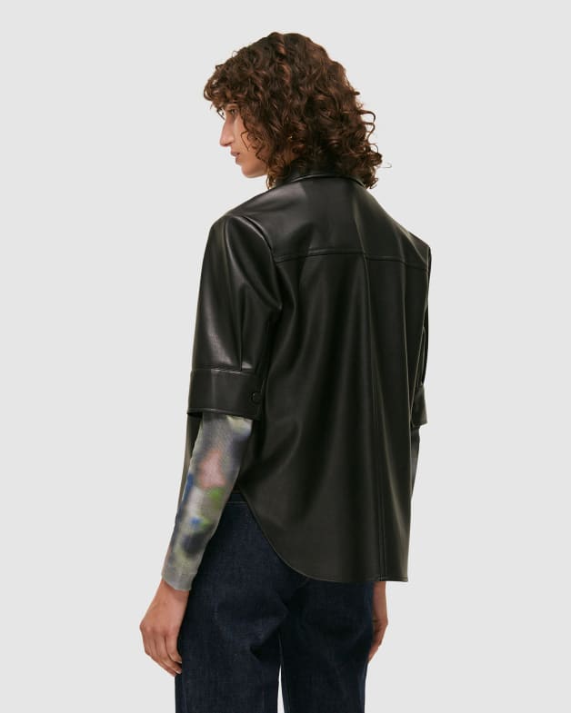 Viv Vegan Leather Short Sleeve Shirt in BLACK