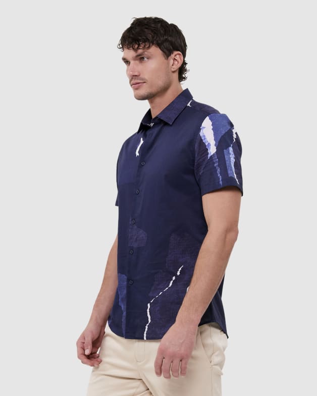 Pierce Short Sleeve Classic Shirt in NAVY/BLUE