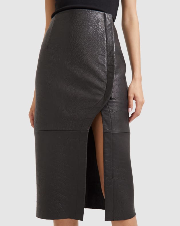 Lilia Leather Pencil Skirt in BLACK