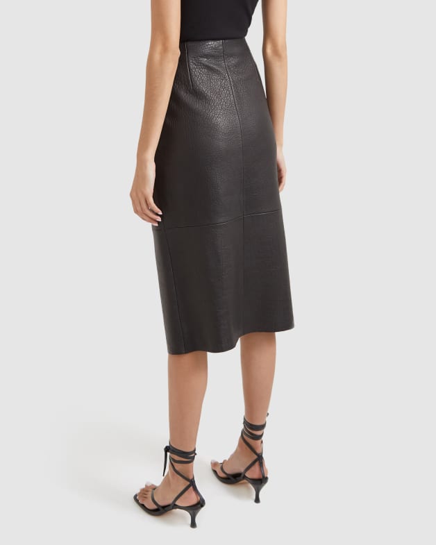Lilia Leather Pencil Skirt in BLACK