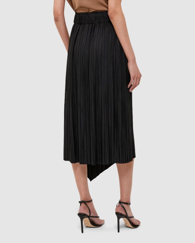 Perle Asymmetrical Midi Skirt in BLACK