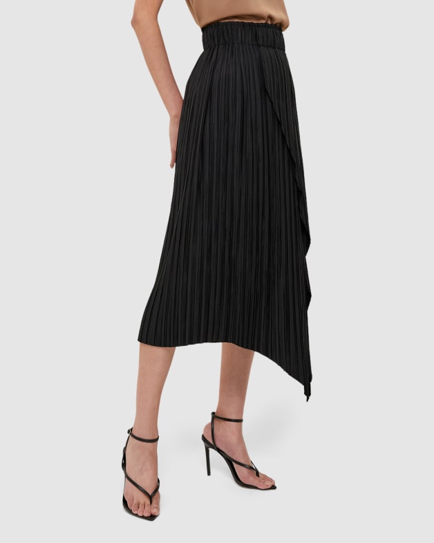 Perle Asymmetrical Midi Skirt in BLACK
