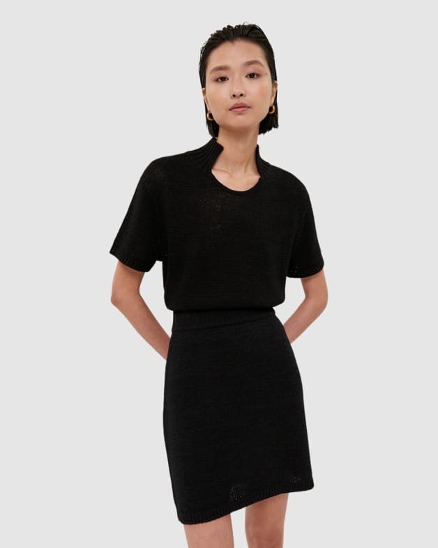 Tina Tape Yarn Mini Skirt in BLACK