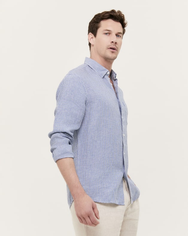 Anderson Long Sleeve Classic Check Shirt in BLUE