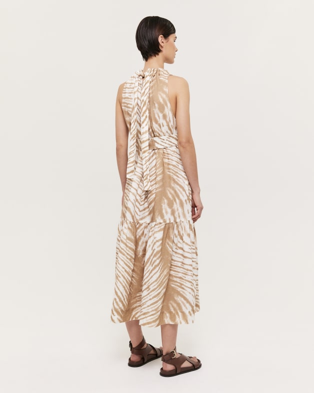 Tondo Linen Belted Midi Dress in PRINT