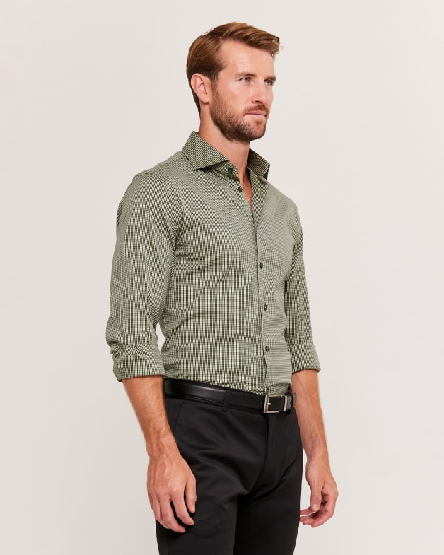 Turrell Long Sleeve Slim Check Shirt in GREEN