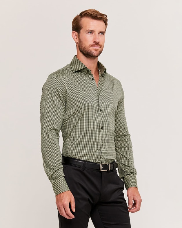 Turrell Long Sleeve Slim Check Shirt in GREEN
