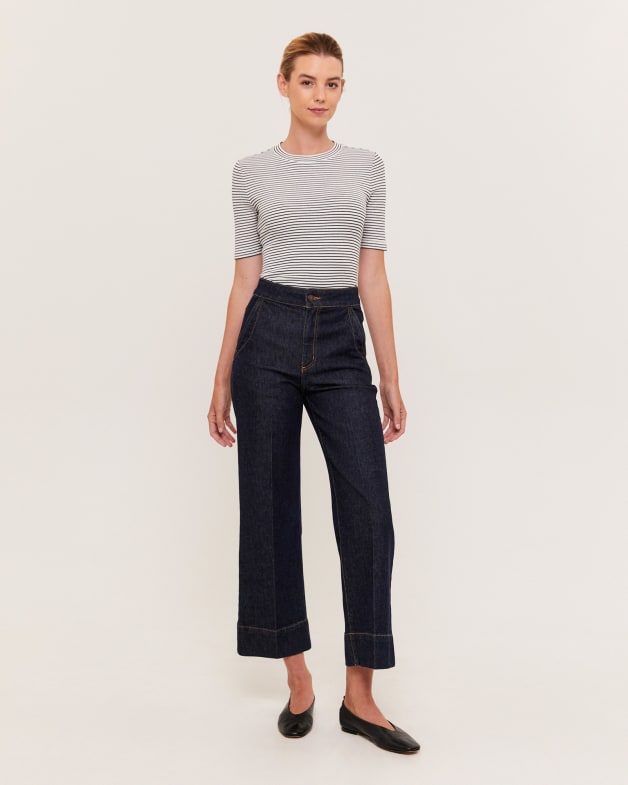 Half hot sale striped jeans