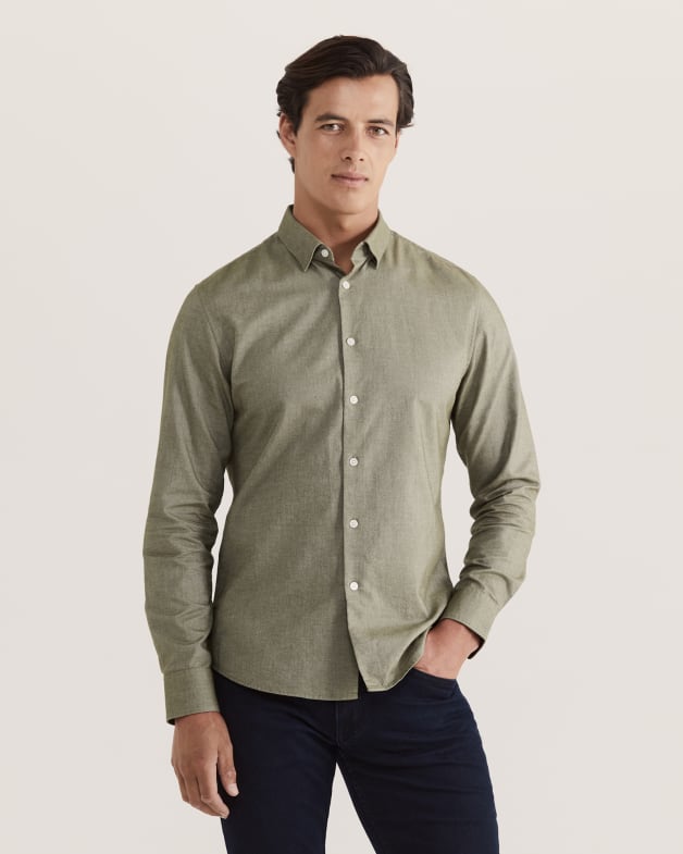 Christopher Oxford Long Sleeve Classic Shirt in OLIVE