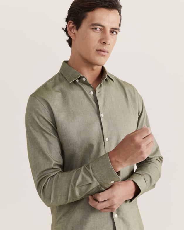 Christopher Oxford Long Sleeve Classic Shirt in OLIVE