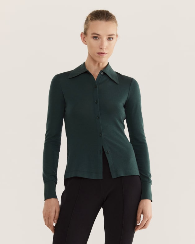 Coco Long Sleeve Polo in EVERGREEN
