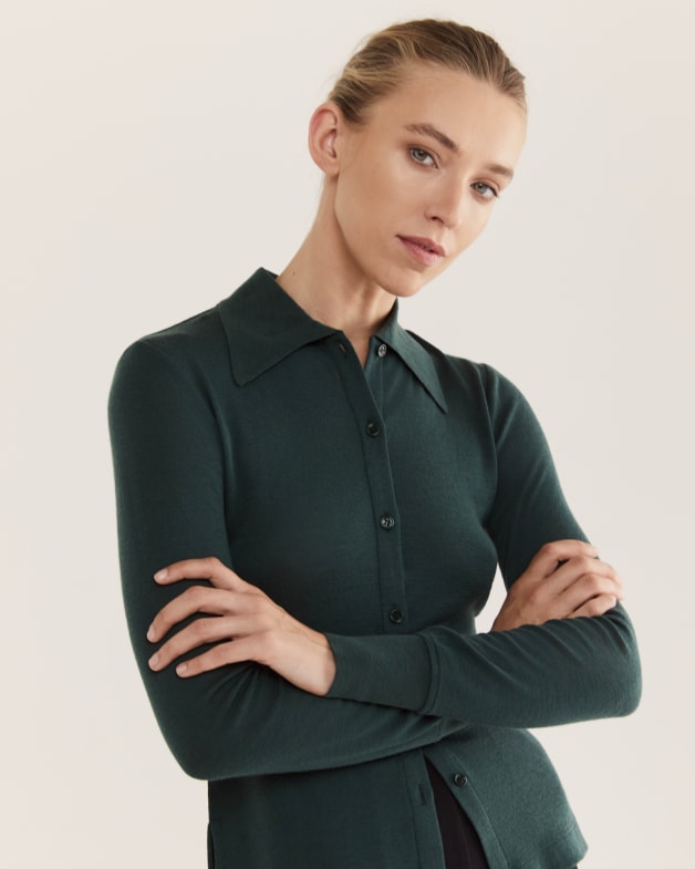 Coco Long Sleeve Polo in EVERGREEN