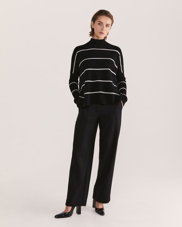 Claudia Funnel Neck Knit in BLACK/IVORY