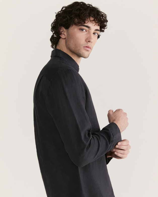 Black linen long sleeve shirt hotsell