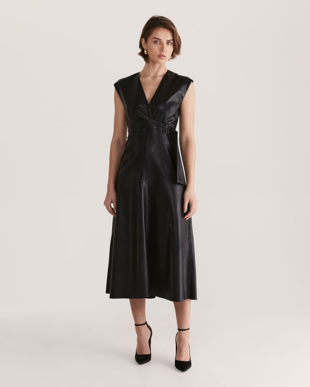 Mimi Vegan Leather Wrap Dress SABA