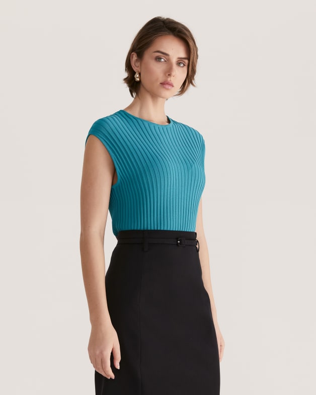 Ruby Pleated Knit Top in TURQUOISE