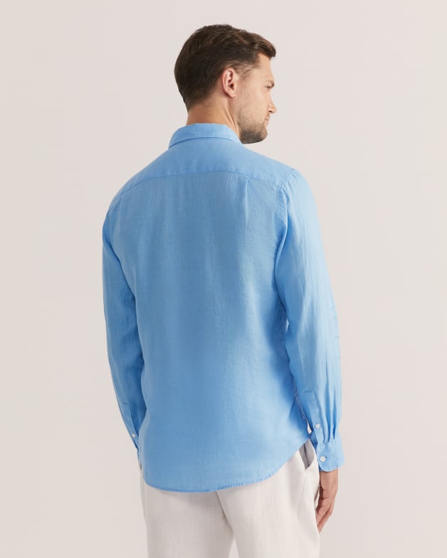 Anderson Long Sleeve Classic Linen Shirt in SKY