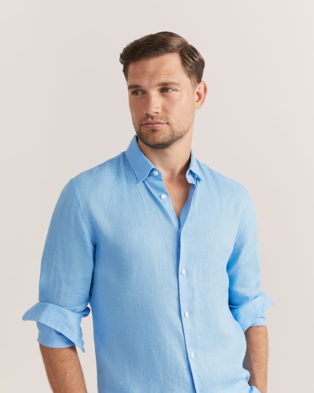 Anderson Long Sleeve Classic Linen Shirt in SKY