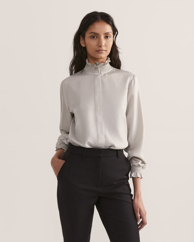 Frill high neck blouse sales